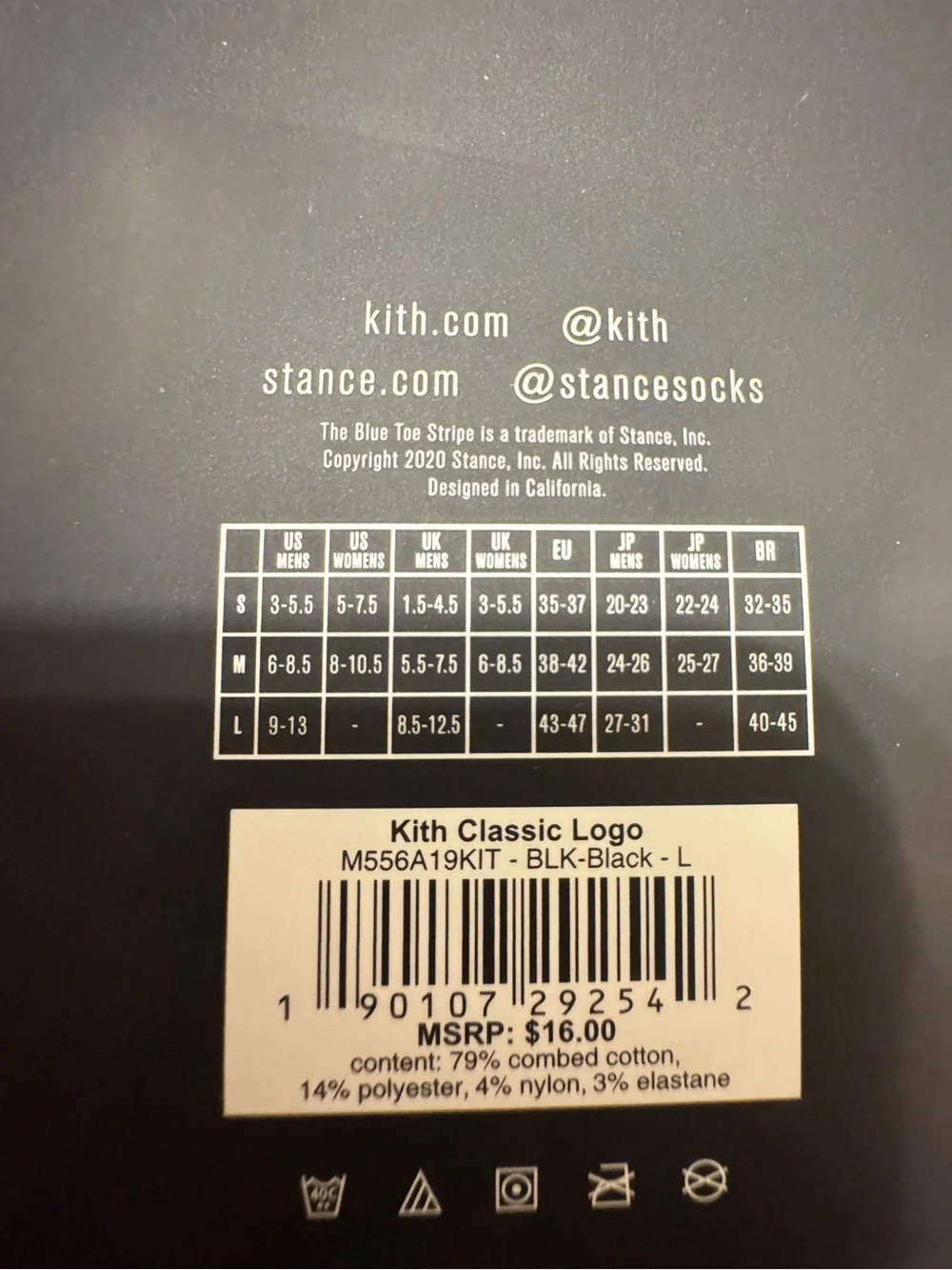 2 Pairs of Black & White Kith Classics for Stance 2.0 Classic Crew Socks Sz L